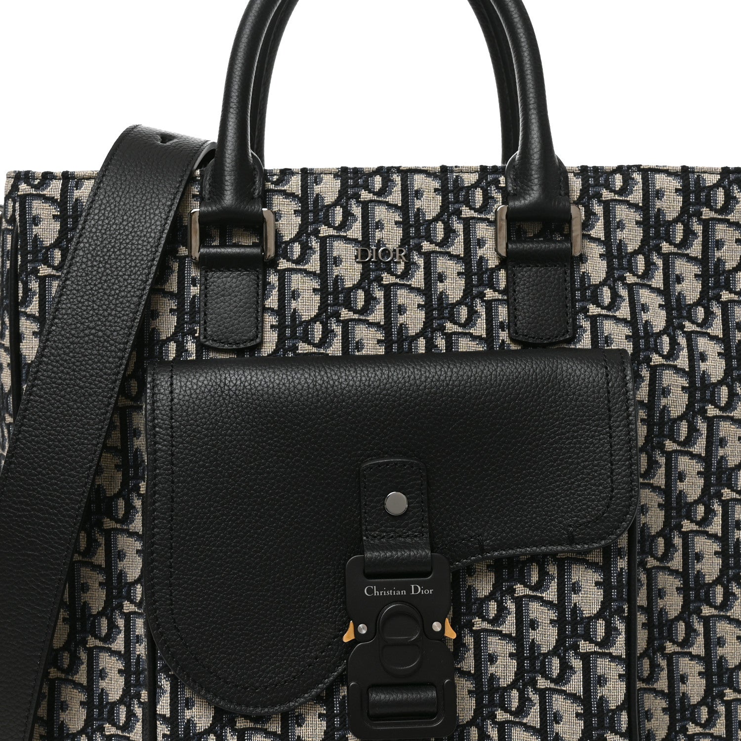 Christian Dior Oblique Saddle Tote Beige Black 6 of 8