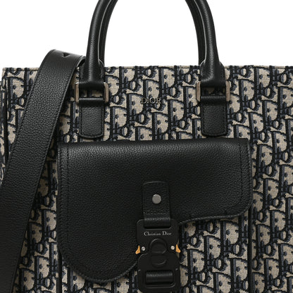 Christian Dior Oblique Saddle Tote Beige Black 6 of 8