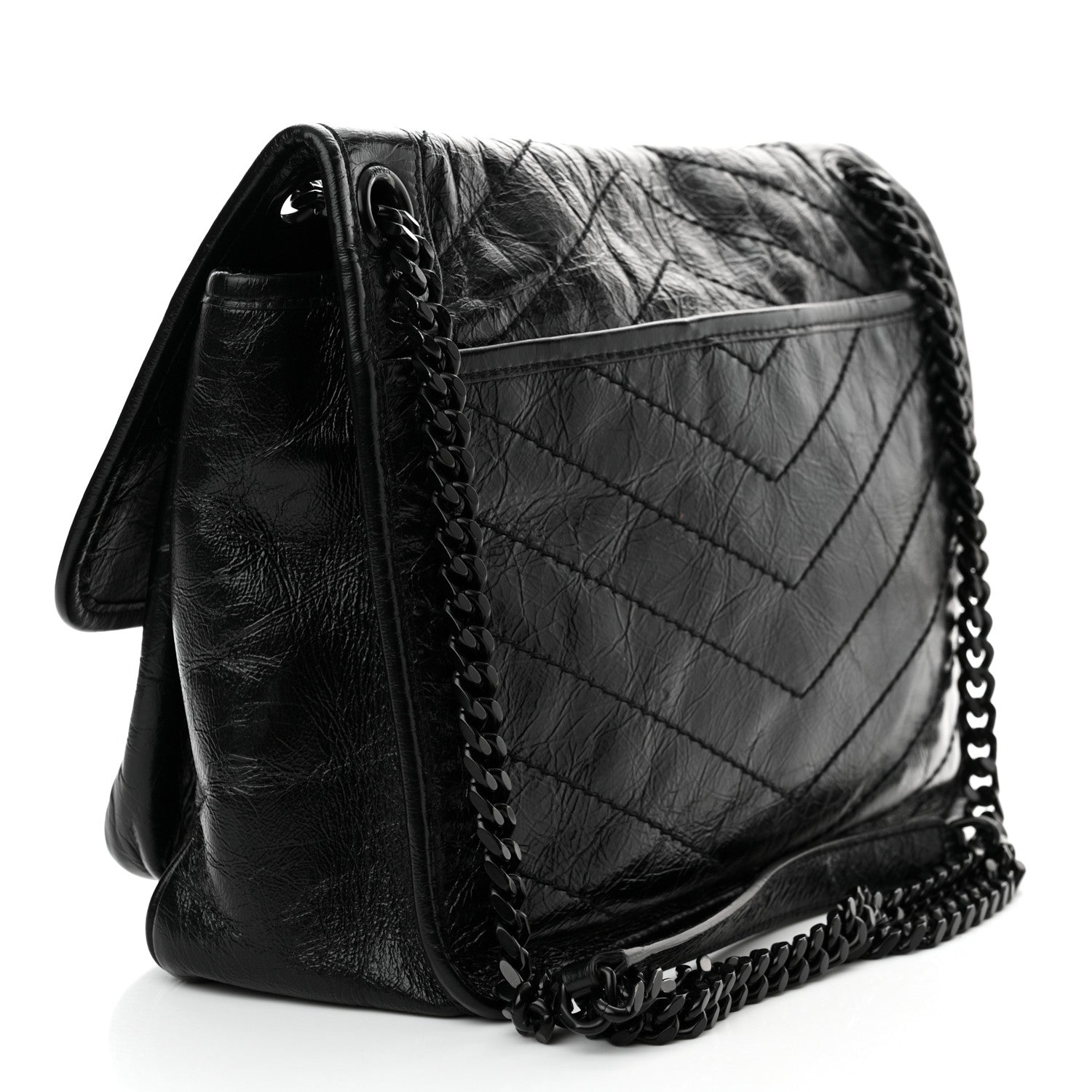 Saint Laurent Crinkled Calfskin Matelasse Monogram Medium Niki Chain Satchel Black 3 of 11