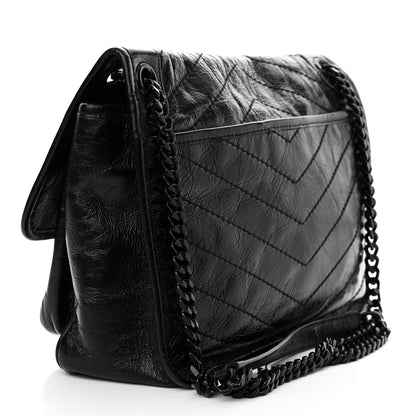 Saint Laurent Crinkled Calfskin Matelasse Monogram Medium Niki Chain Satchel Black 3 of 11