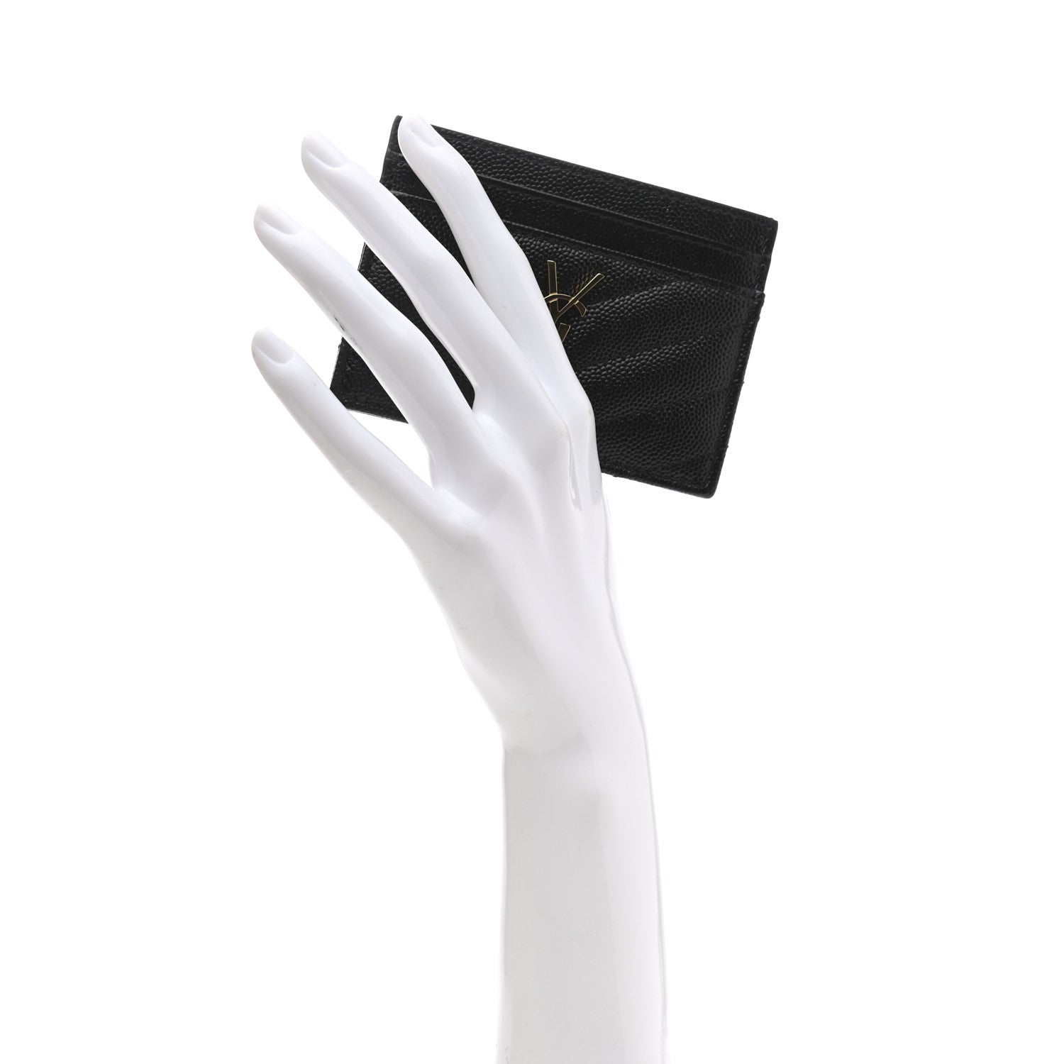 Saint Laurent Grain De Poudre Matelasse Chevron Monogram Credit Card Case Black 2 of 8