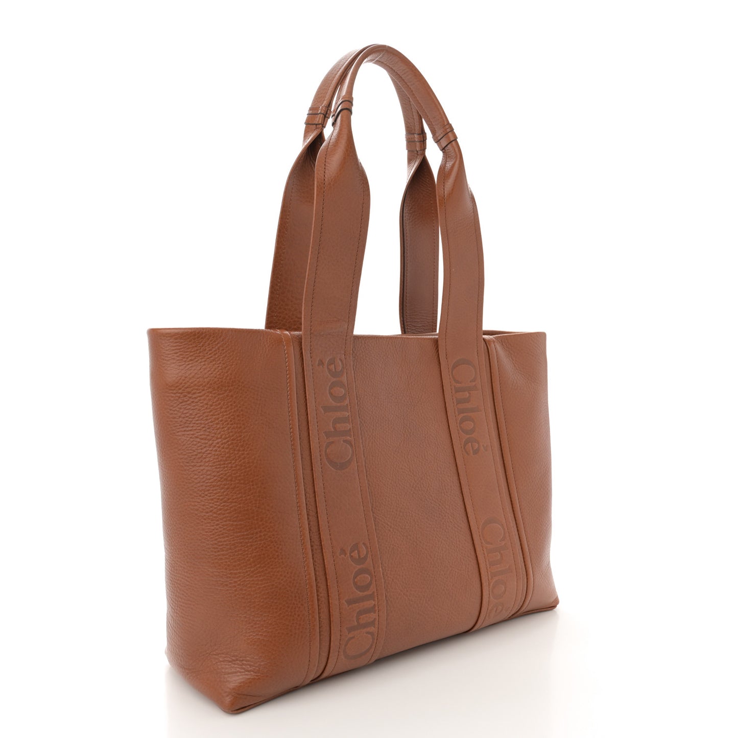Shiny Grained Calfskin Medium Woody Tote Tan