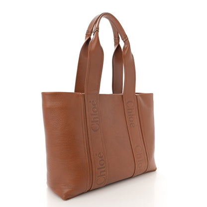 Chloe Shiny Grained Calfskin Medium Woody Tote Tan 3 of 11