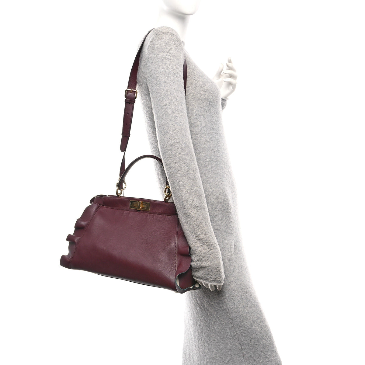 Vitello Seta Waves Bi-Color Medium Peekaboo Iconic Satchel Bordeaux Latte