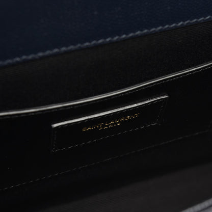Saint Laurent Grain De Poudre Matelasse Chevron Medium Monogram Satchel Deep Marine 5 of 6
