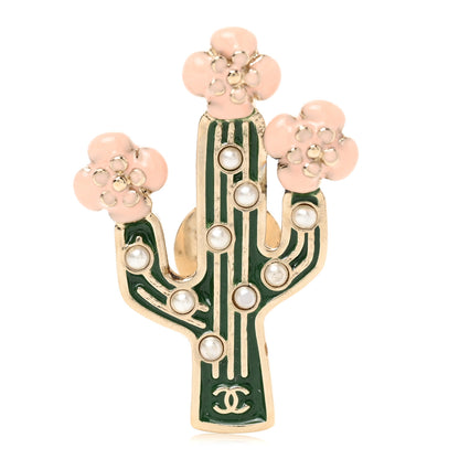 Chanel Enamel Pearl Cactus Brooch Green Gold 1 of 3