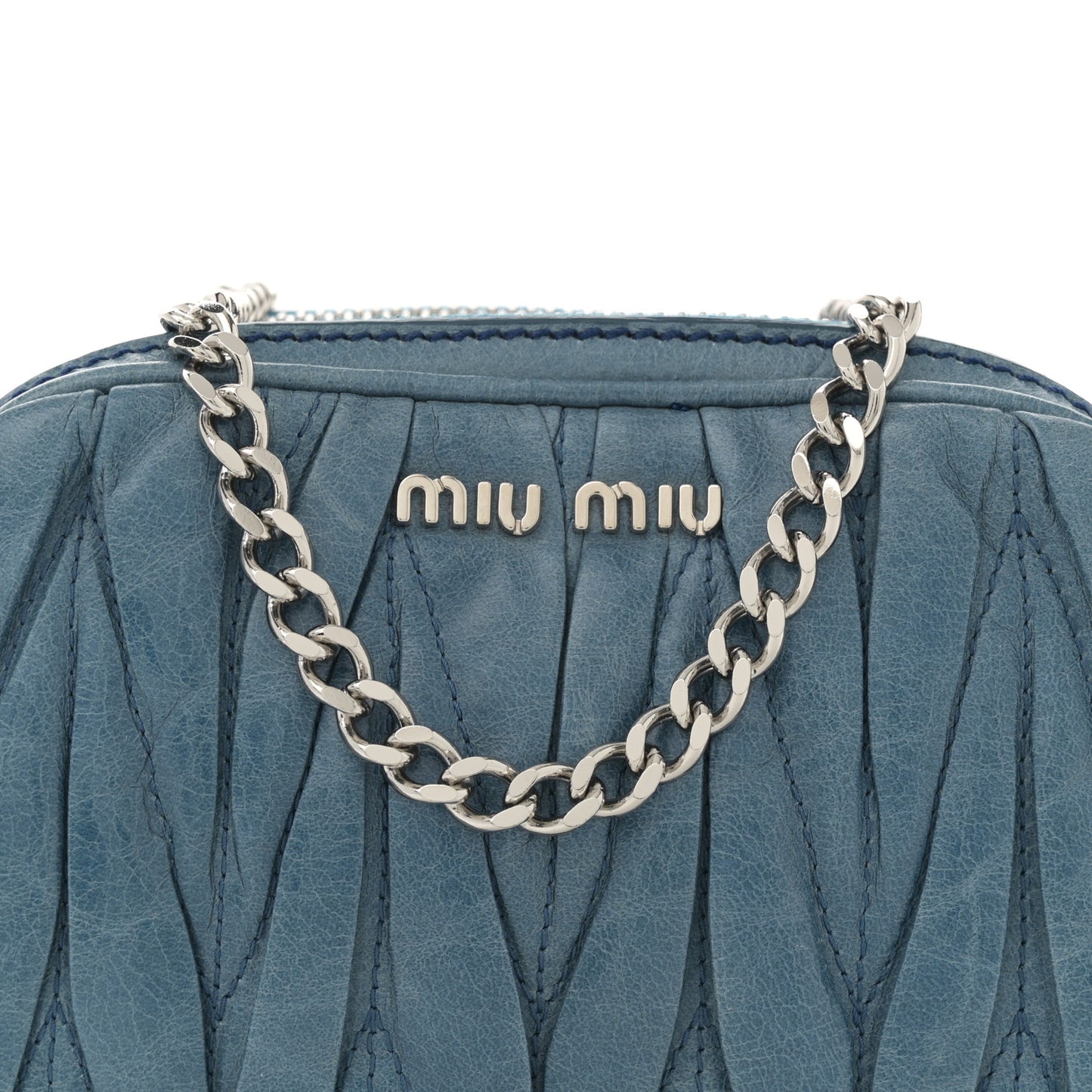 Vitello Lux Matelasse Double Zip Chain Crossbody Bag Oceano