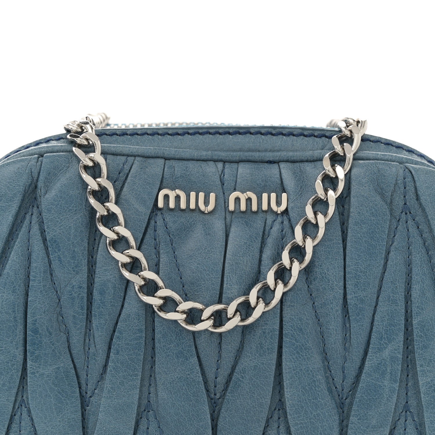Miu Miu Vitello Lux Matelasse Double Zip Chain Crossbody Bag Oceano 8 of 10