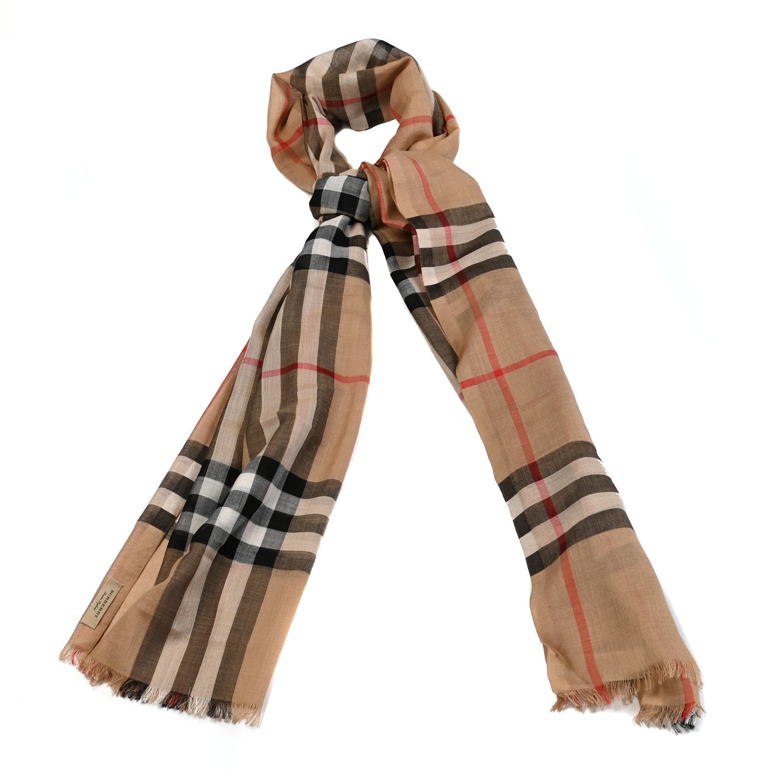 Burberry Wool Silk Gauze Giant Check Lightweight Scarf Camel 1 of 4