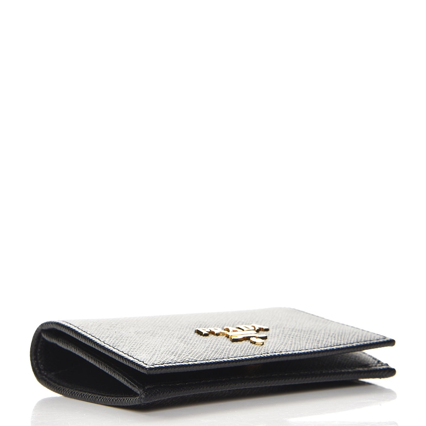 Saffiano Metal Bi-Fold Card Holder Wallet Black