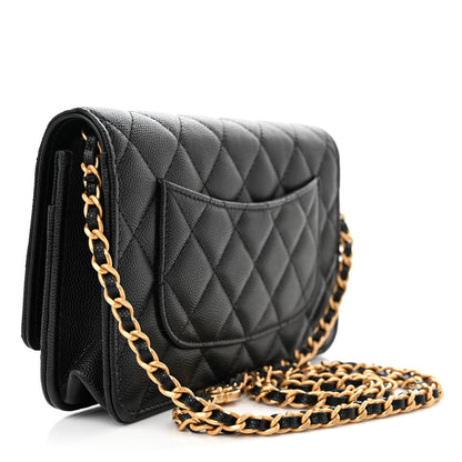 Chanel Caviar Quilted Camellia Wallet On Chain WOC Black 3 of 12
