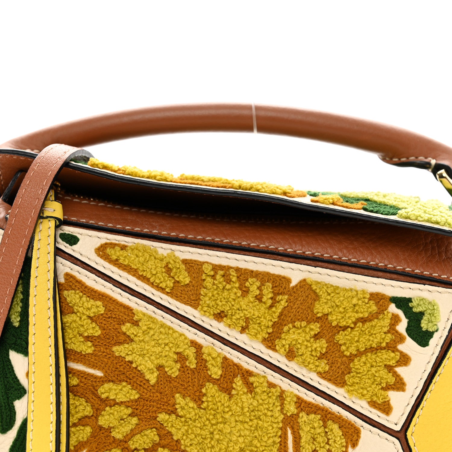 Loewe Calfskin Embroidered Floral Small Puzzle Bag Tan Yellow 5 of 11