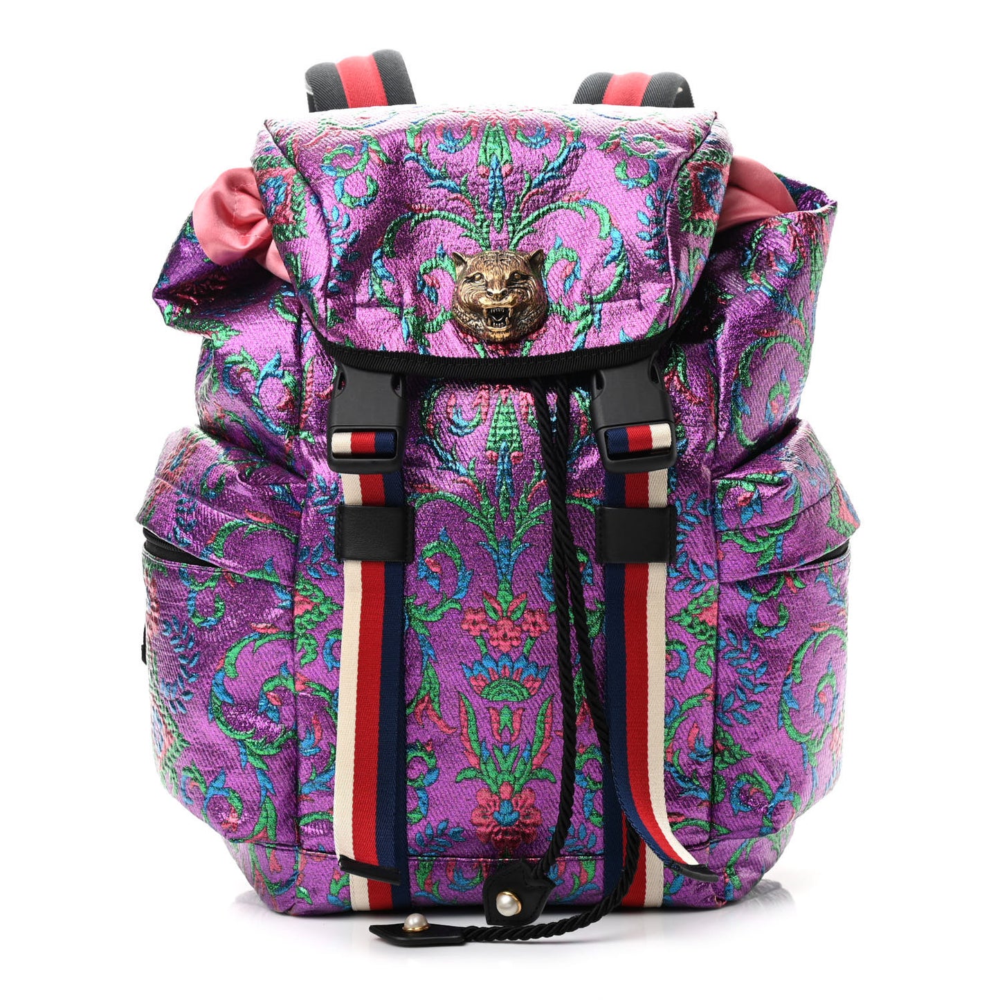 Brocade Web Small Double Buckle Backpack Multicolor