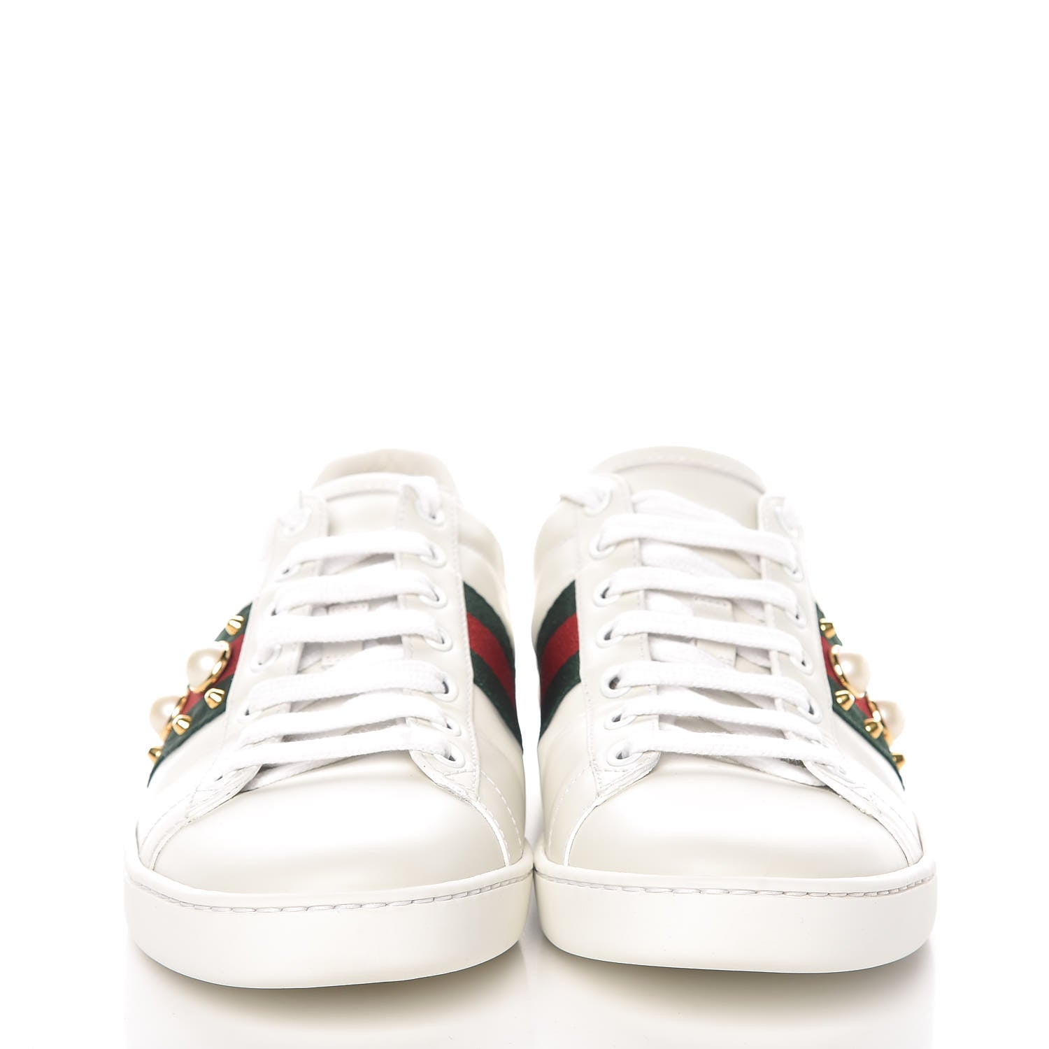 Gucci Calfskin Web Pearl Studded Ace Sneakers 38 White 2 of 12