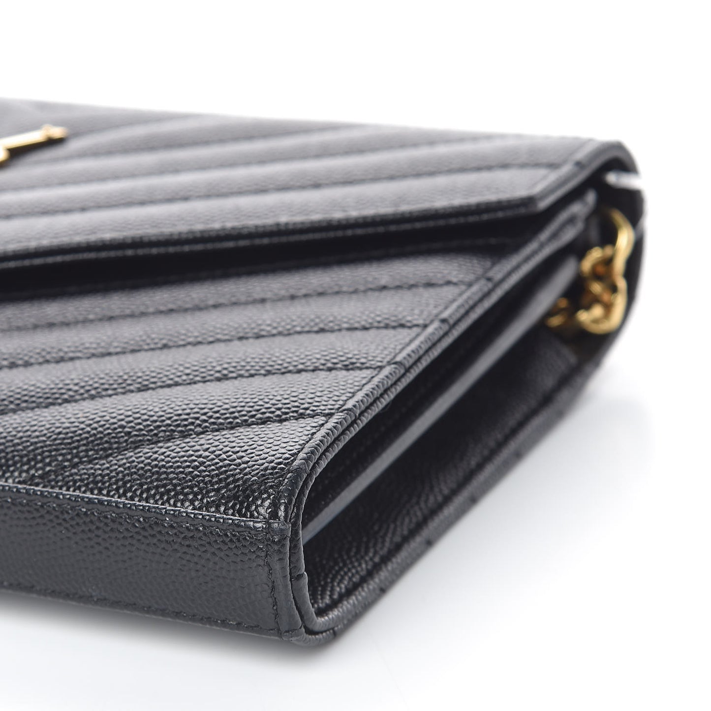 Grain De Poudre Matelasse Chevron Monogram Chain Wallet Black