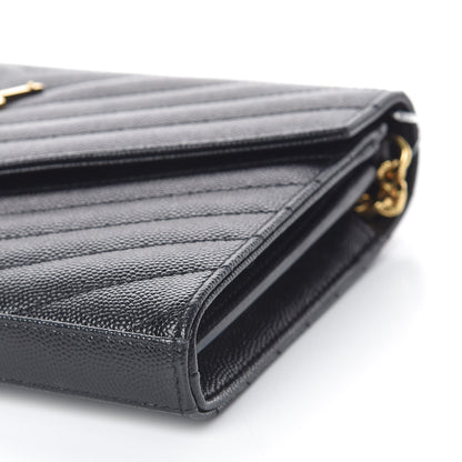 Saint Laurent Grain De Poudre Matelasse Chevron Monogram Chain Wallet Black 6 of 12