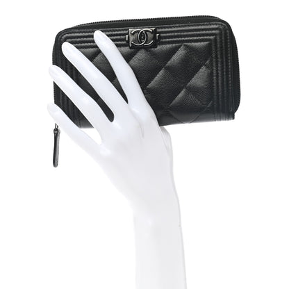Chanel Caviar Quilted Small Boy Zip Around Wallet So Black 2 of 8