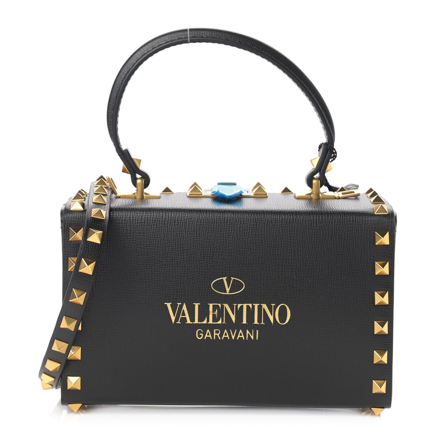 Valentino Garavani Grainy Calfskin Rockstud Alcove Box Top-Handle Bag Black 1 of 8