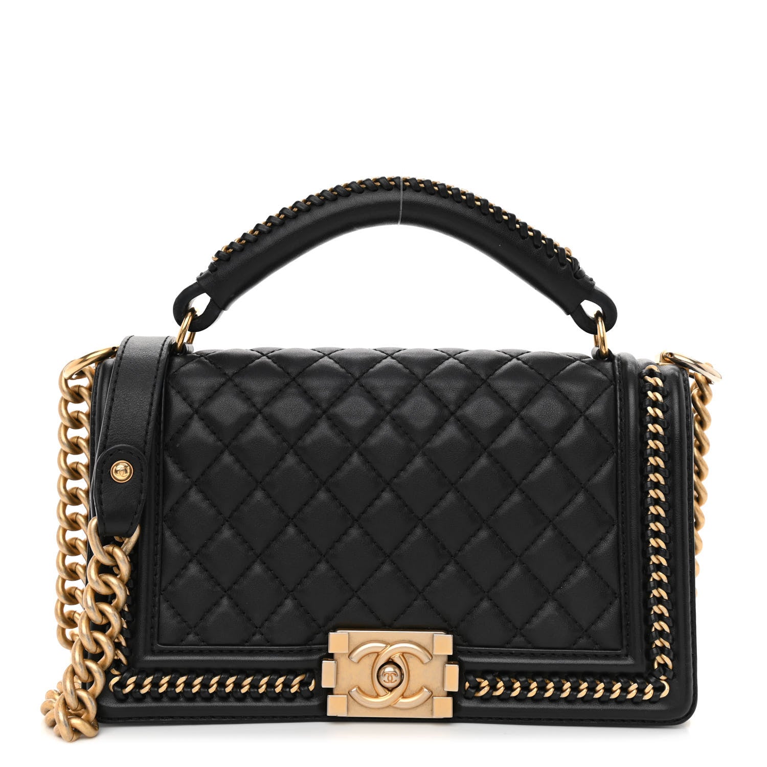 Chanel Calfskin Quilted Medium Boy Top Handle Flap Black 1 of 12