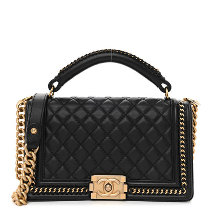 Chanel Calfskin Quilted Medium Boy Top Handle Flap Black 1 of 12