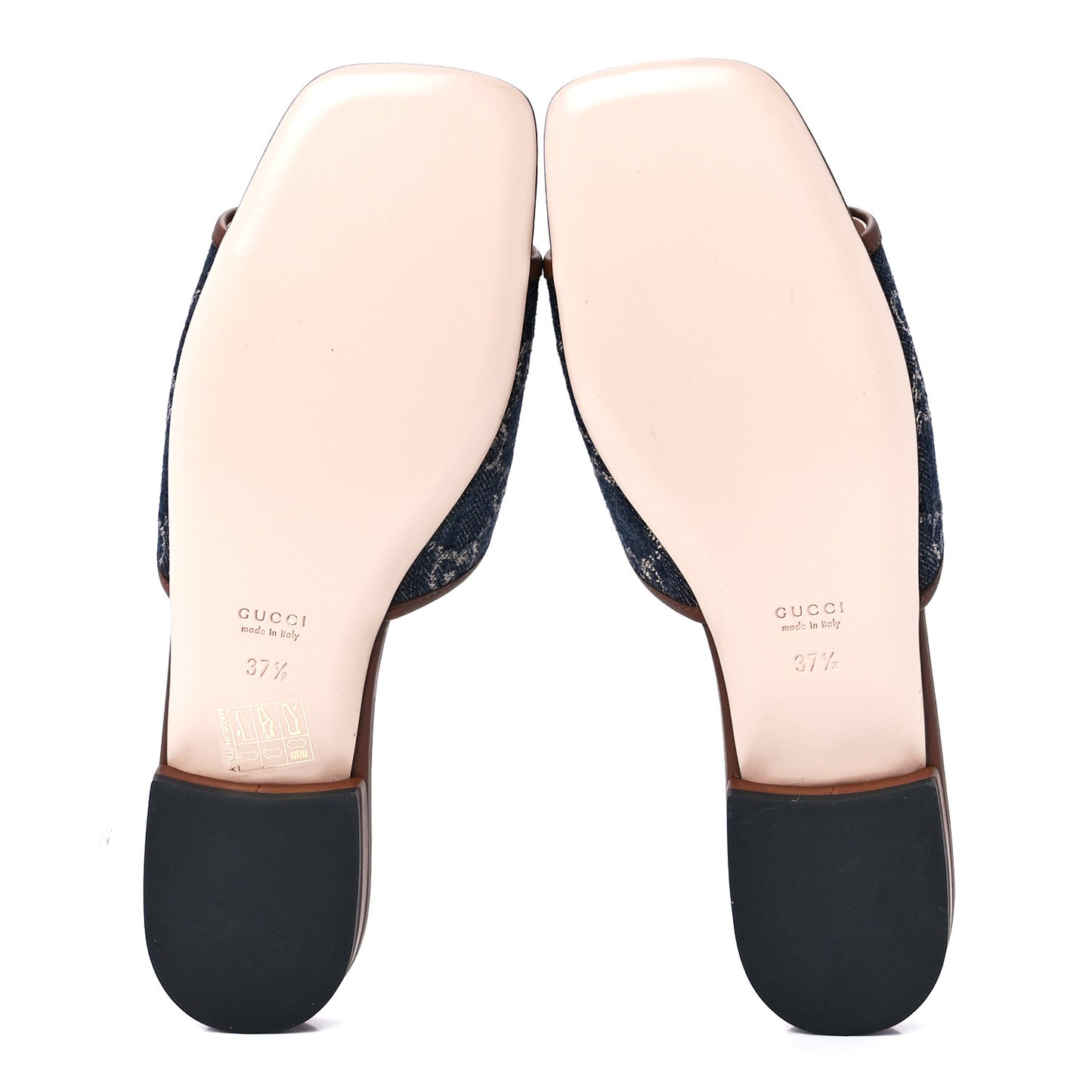 New Denim GG Monogram Miro Soft Calfskin Jolie Slide Sandals 37.5 Blue Tea Cuir Epilog