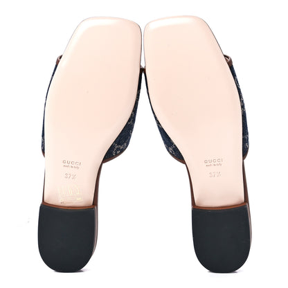 Gucci New Denim GG Monogram Miro Soft Calfskin Jolie Slide Sandals 37.5 Blue Tea Cuir Epilog 5 of 9
