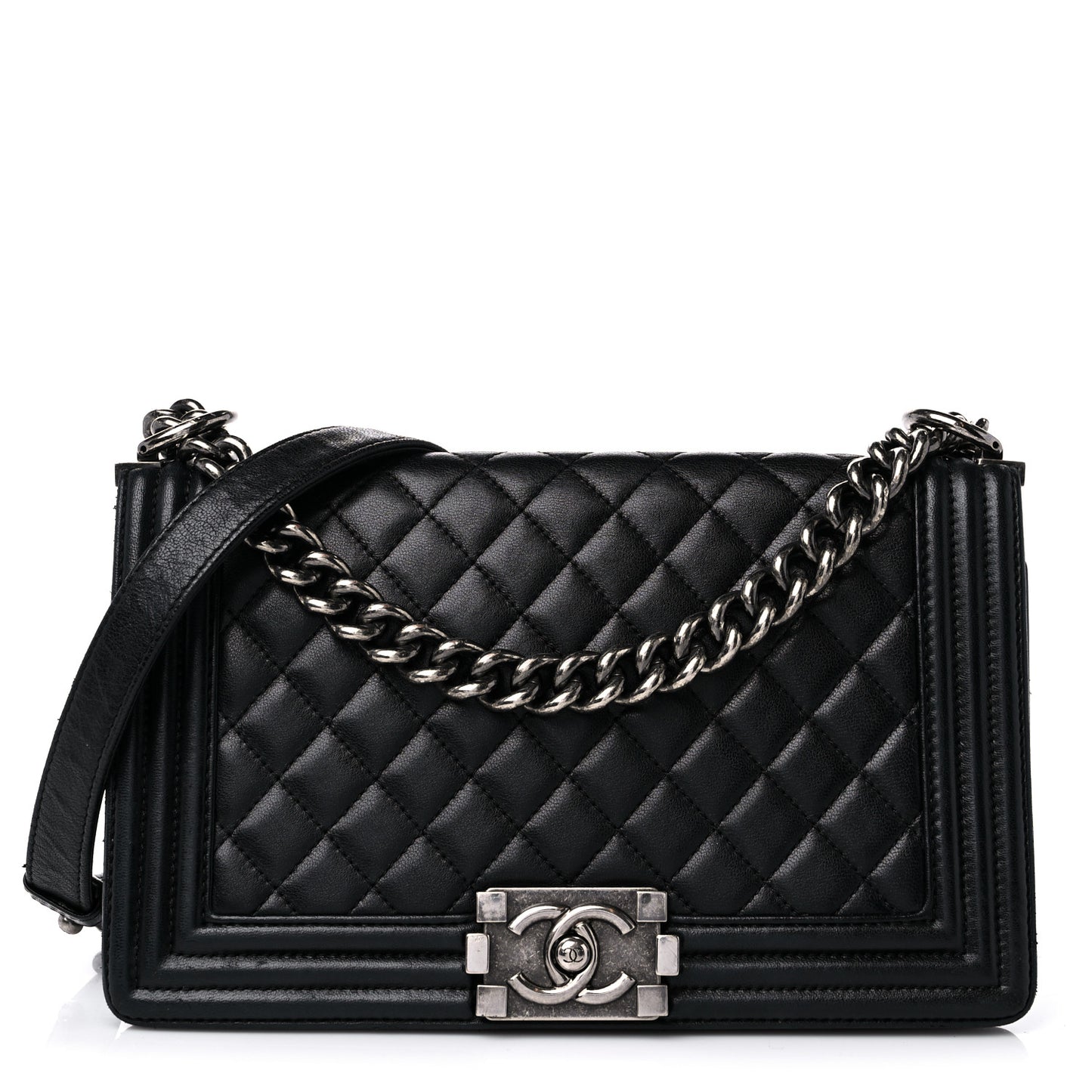 Lambskin Quilted Medium Boy Flap Black