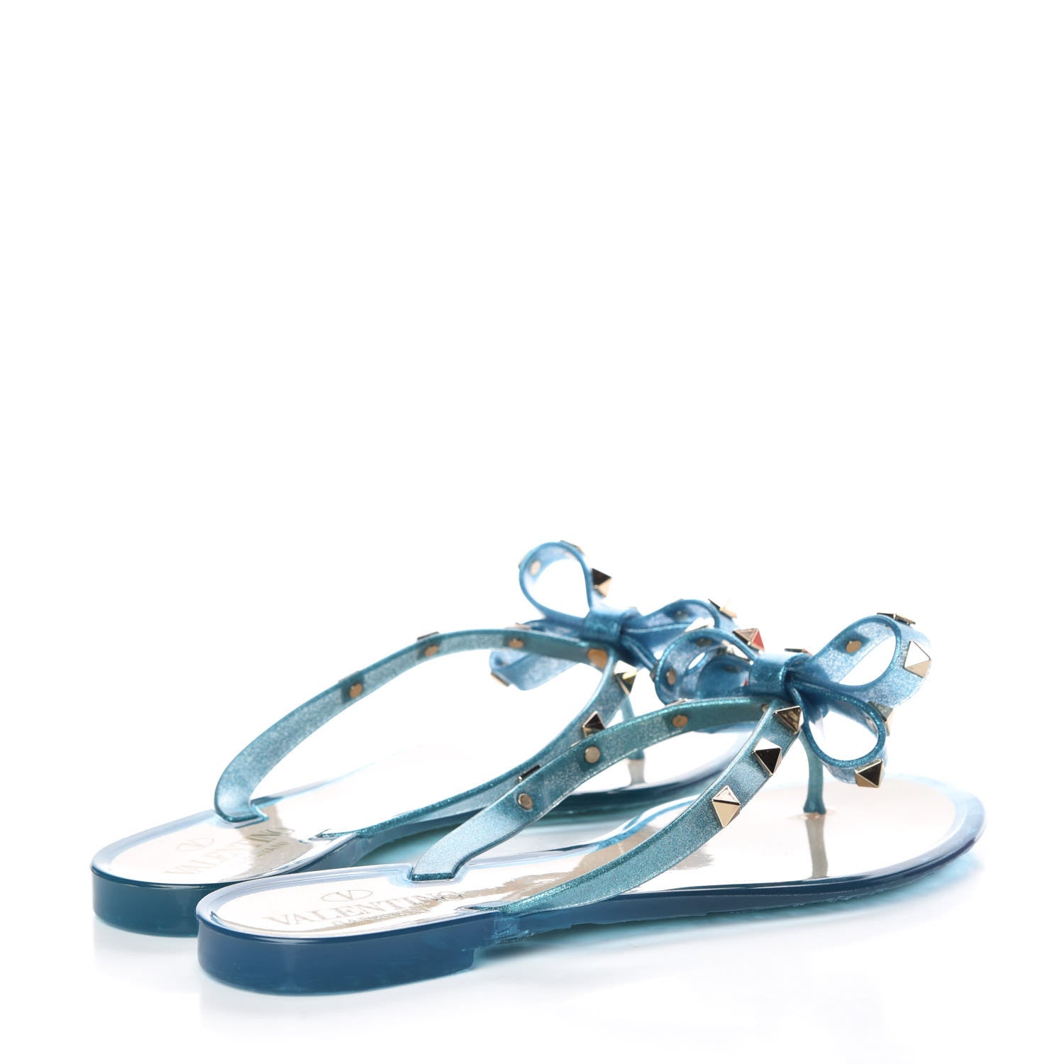 Valentino Garavani PVC Jelly Glitter Rockstud Bow Thong Sandals 36 Cerulean 4 of 8