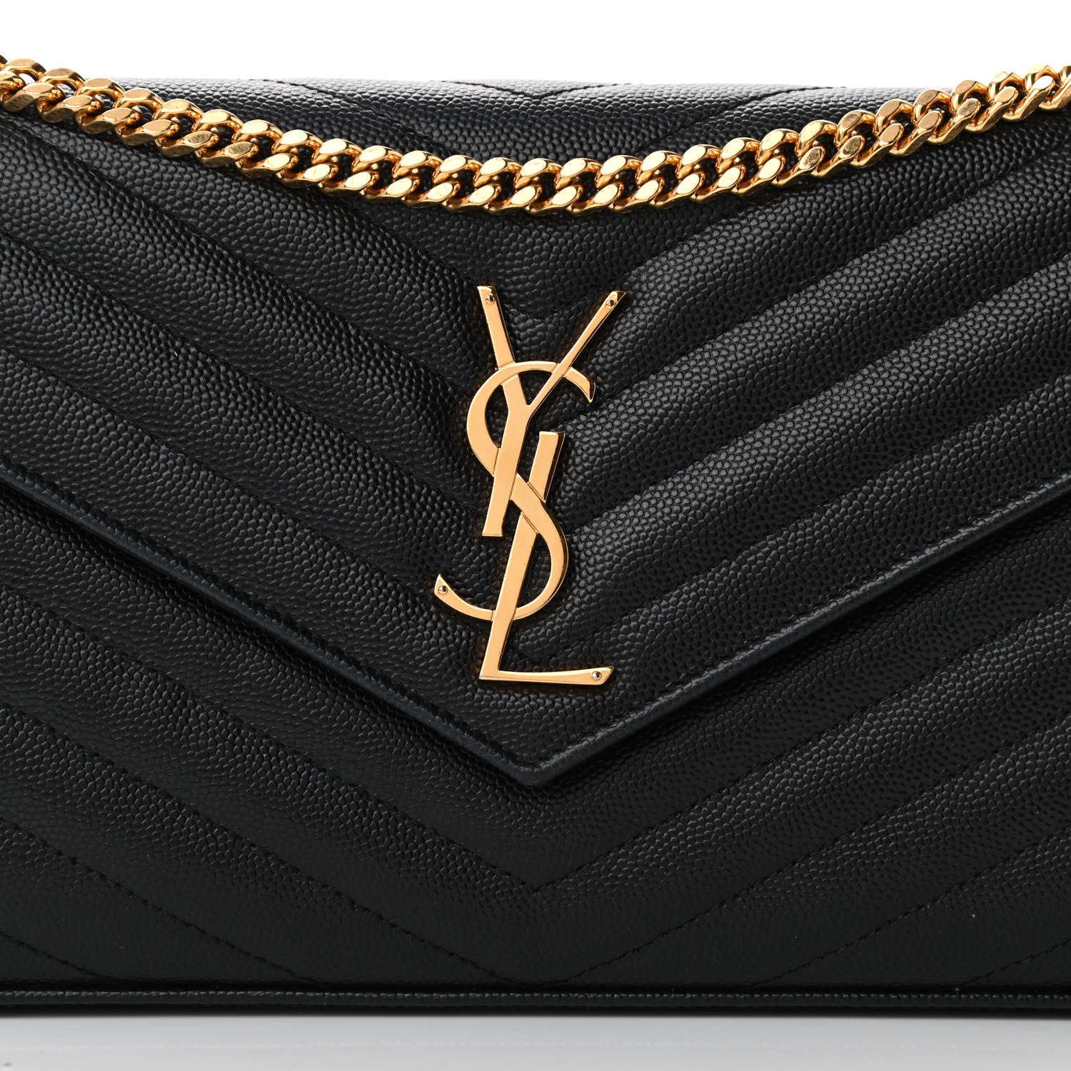 Saint Laurent Grain De Poudre Matelasse Chevron Monogram Chain Wallet Black 8 of 13