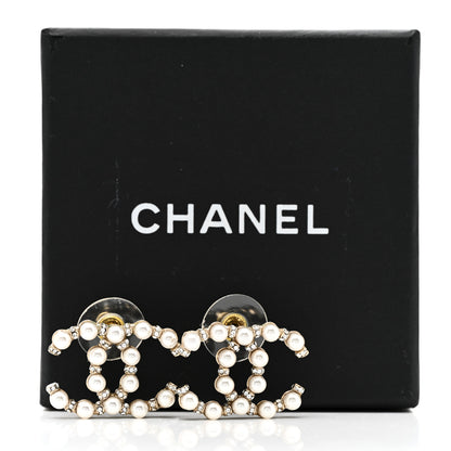 Chanel Pearl Crystal Nefertiti CC Earrings Gold 5 of 5
