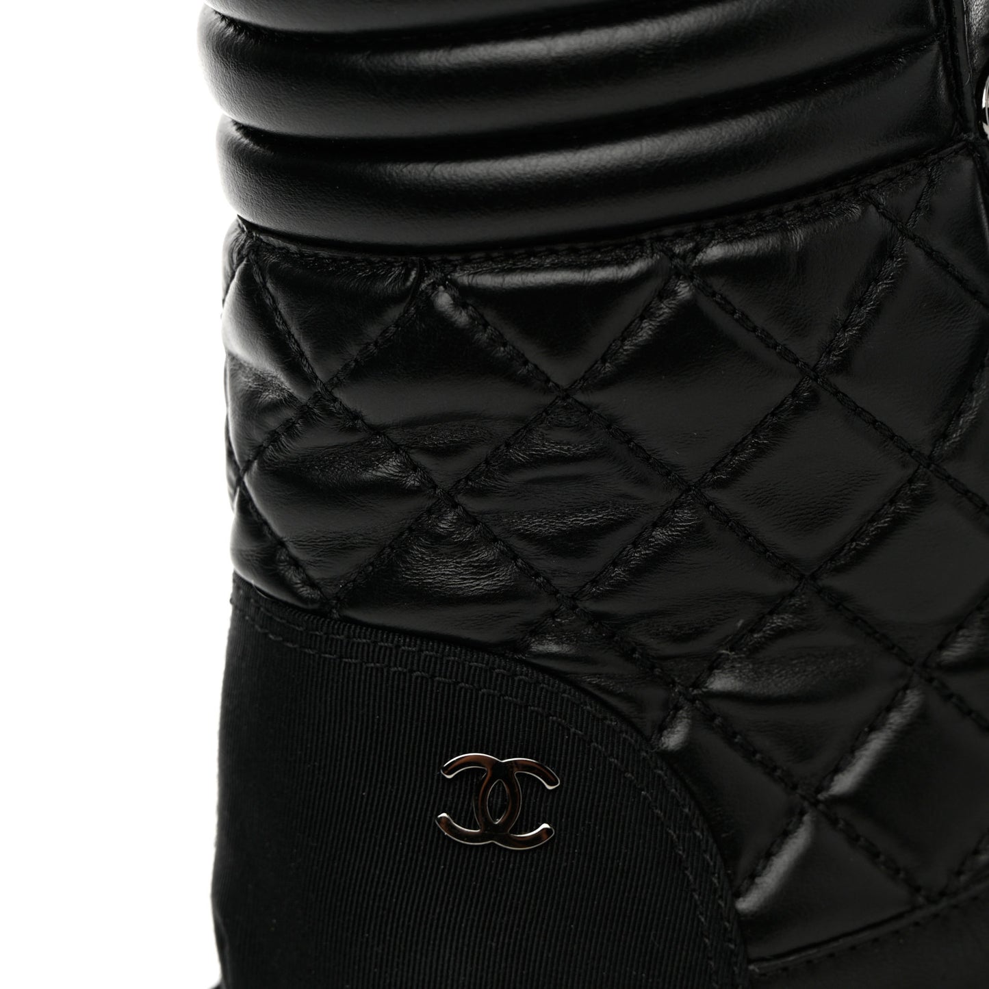 Calfskin Grosgrain Quilted Lace Up Boots 37 Black Grey