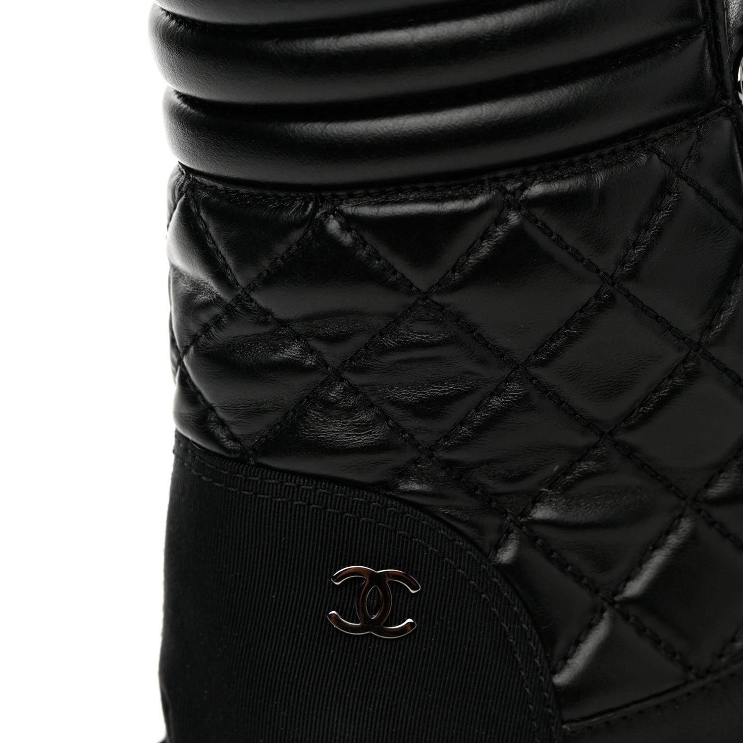 Chanel Calfskin Grosgrain Quilted Lace Up Boots 37 Black Grey 14 of 19