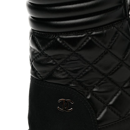 Chanel Calfskin Grosgrain Quilted Lace Up Boots 37 Black Grey 14 of 19