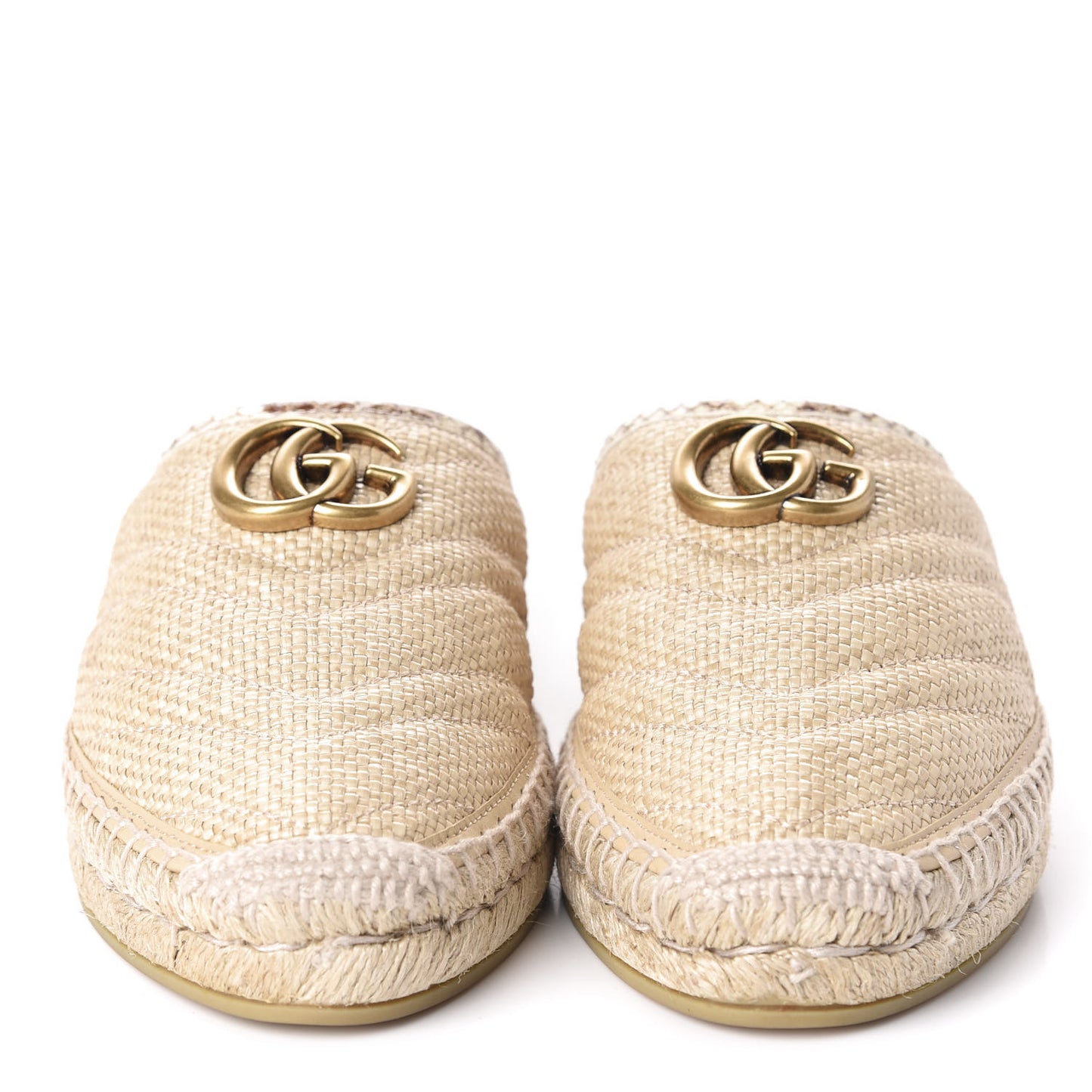 Straw Elaphe Matelasse GG Marmont Espadrille Slippers 38 Natural Cream Brown
