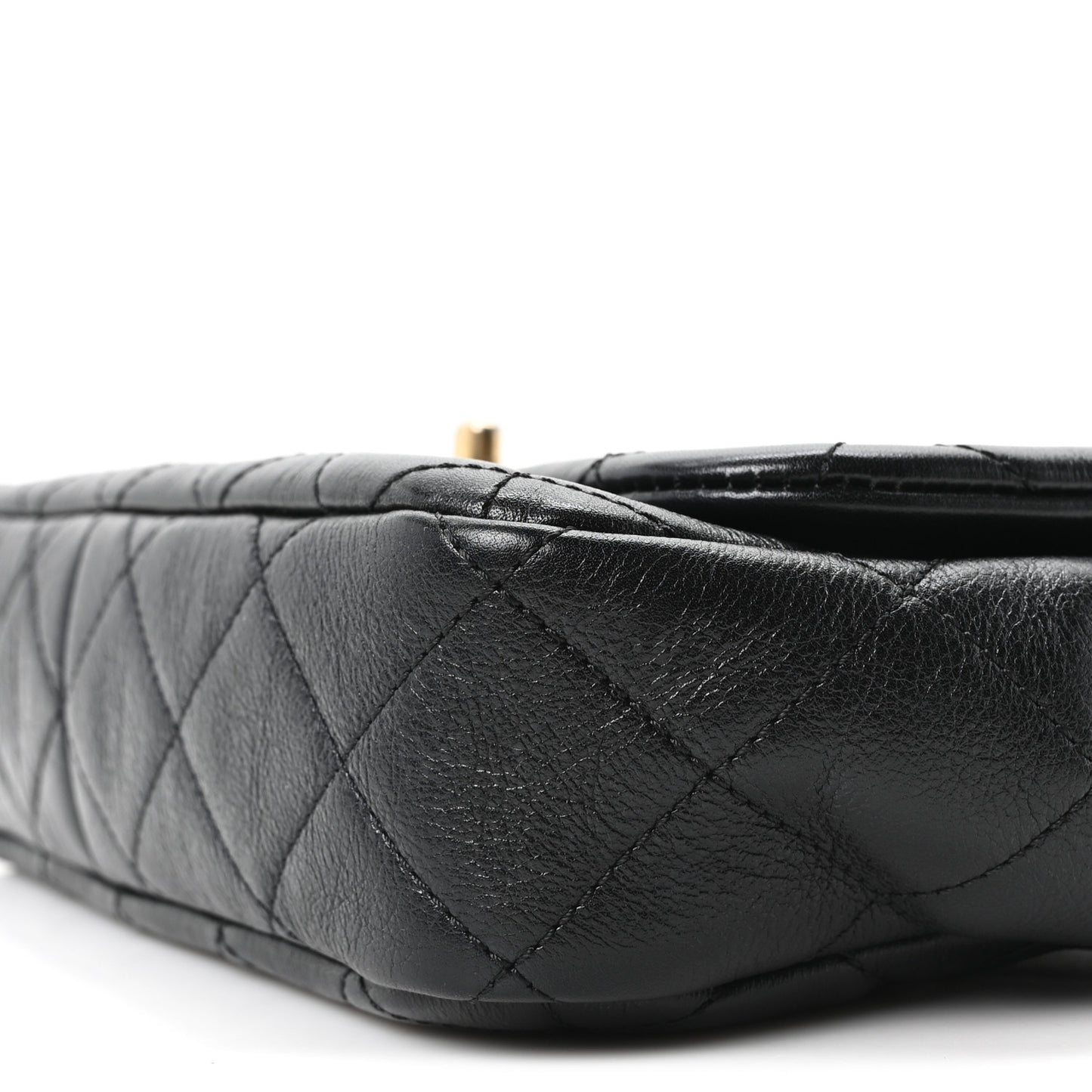 Glazed Calfskin Quilted Pearl Side Flap Black