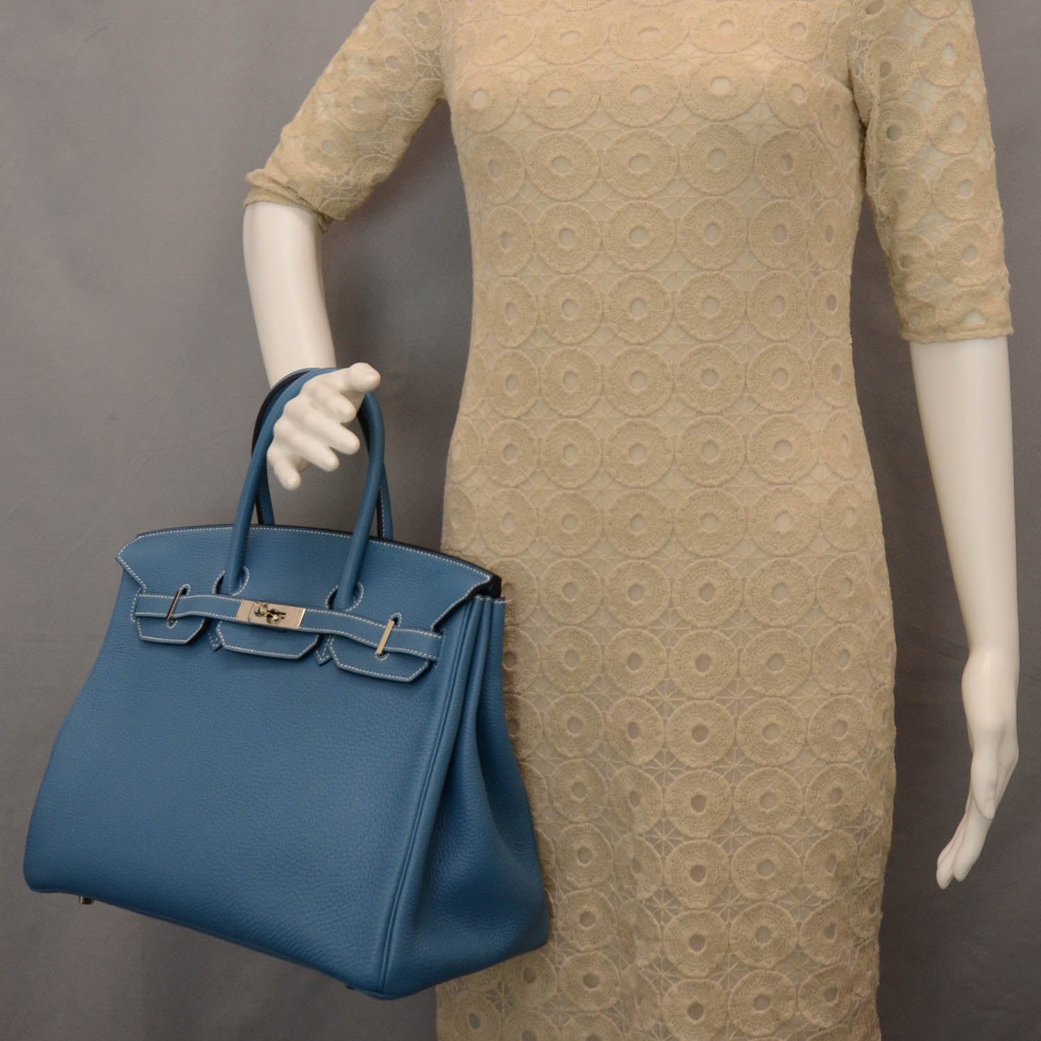 Hermes Taurillon Clemence Birkin 35 Blue Jean 2 of 8