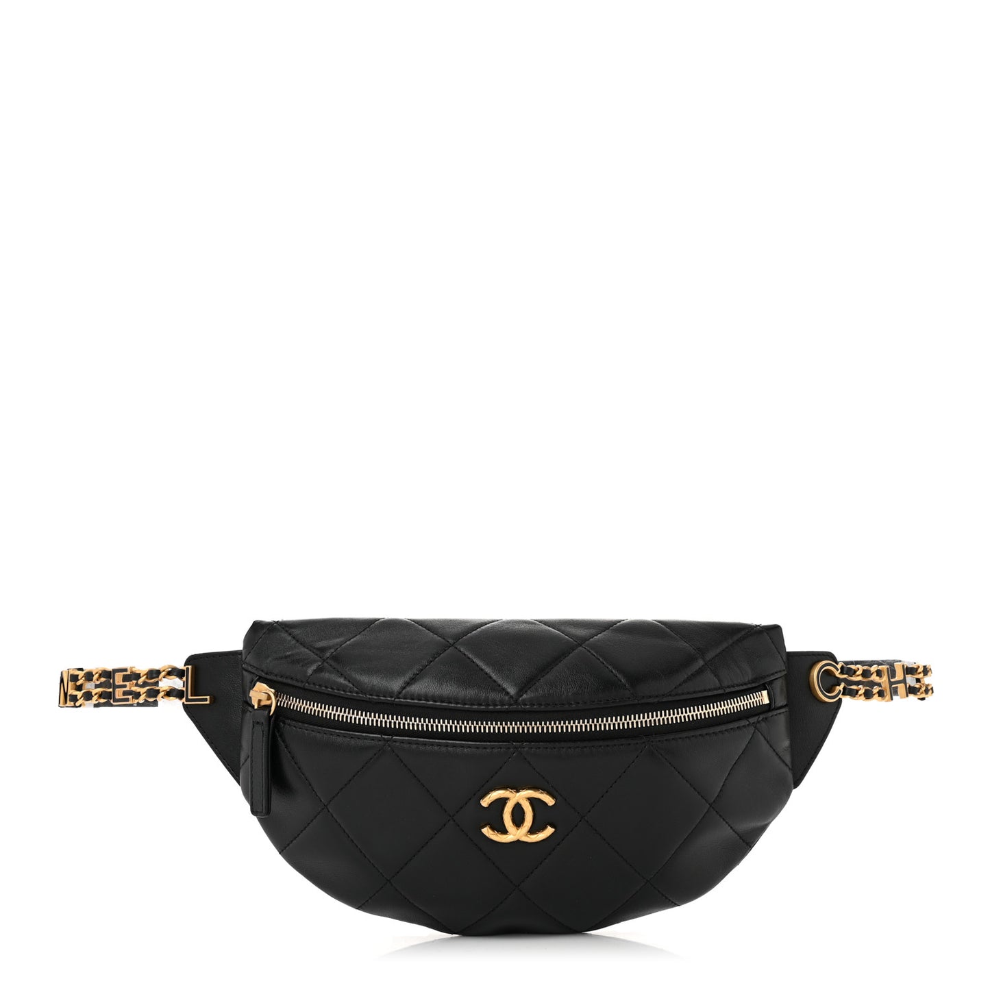 Lambskin Enamel Quilted Waist Bag Black