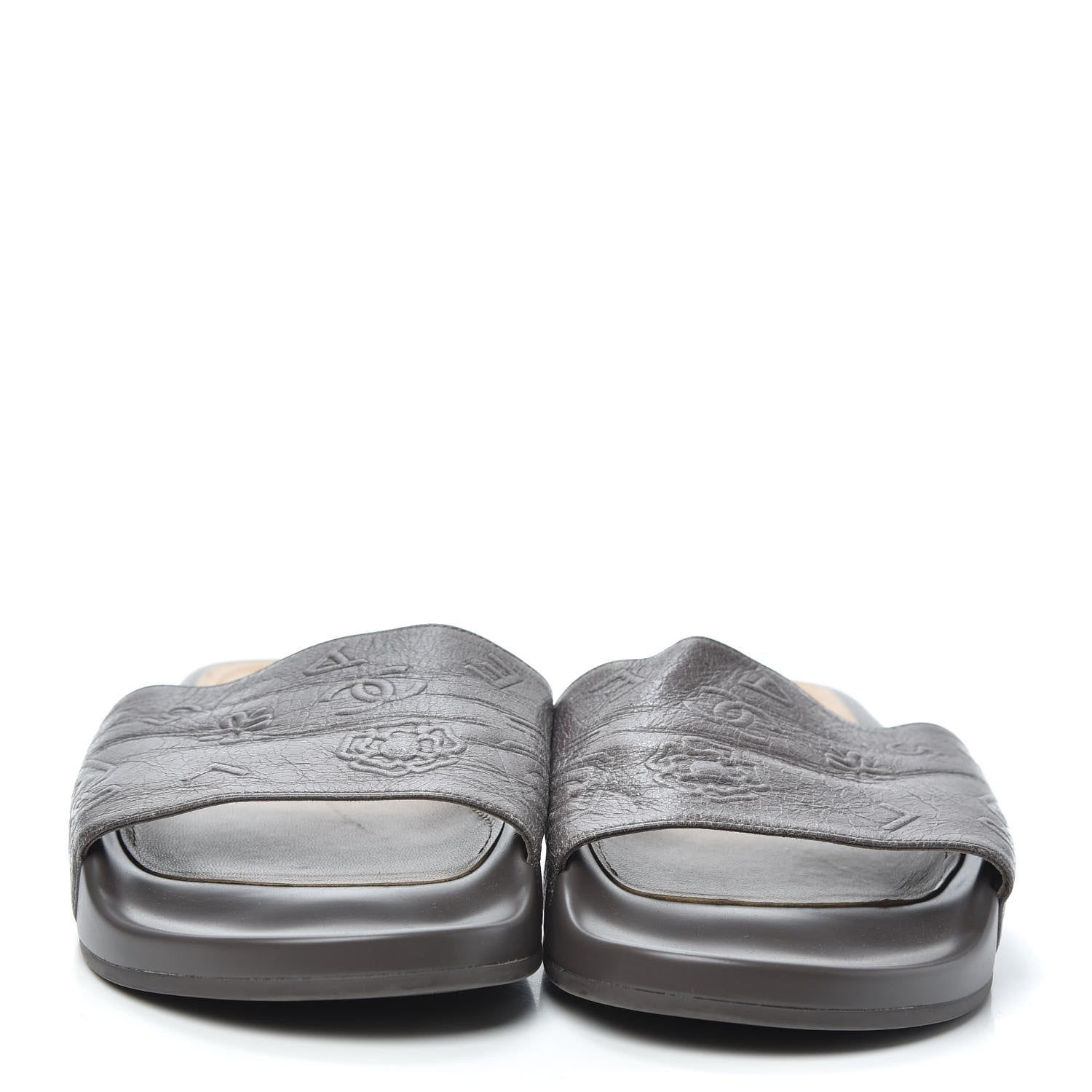 Chanel Rubber Charm Embossed CC Flat Slide Sandals 40 Dark Grey 2 of 7