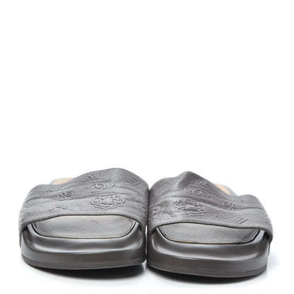 Chanel Rubber Charm Embossed CC Flat Slide Sandals 40 Dark Grey 2 of 7
