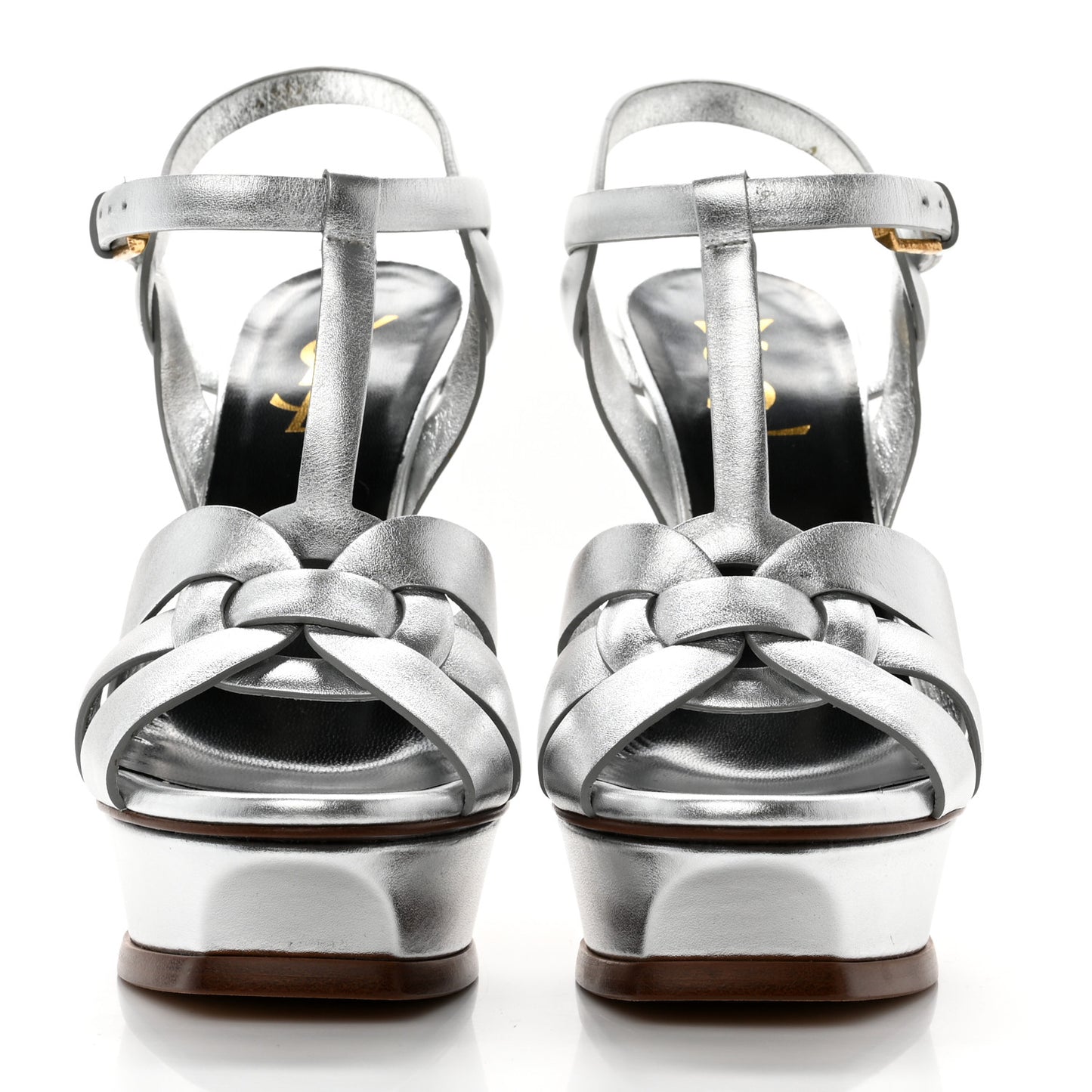 Metallic Calfskin Tribute 105 Platform Sandals 37 Silver