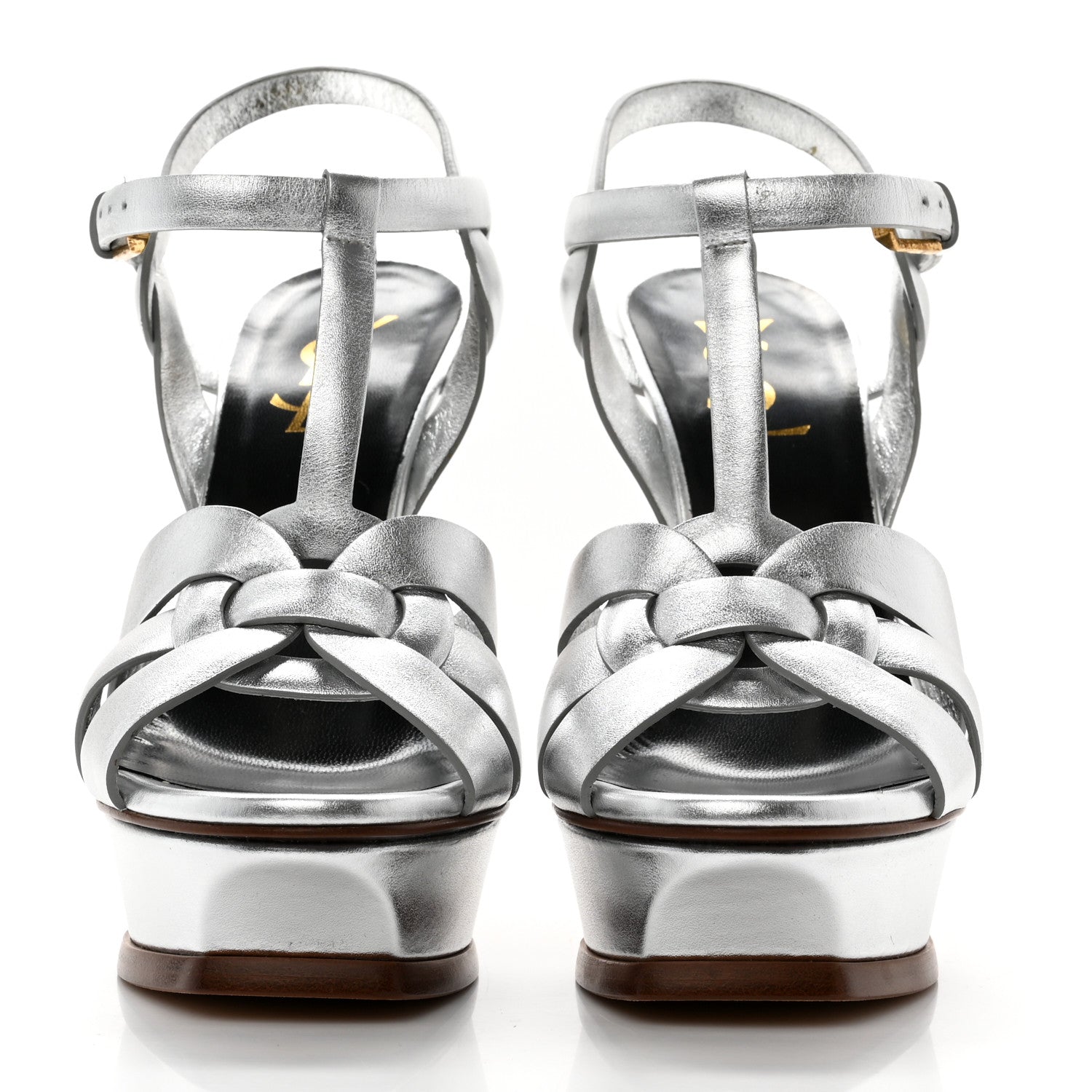 Saint Laurent Metallic Calfskin Tribute 105 Platform Sandals 37 Silver 2 of 7