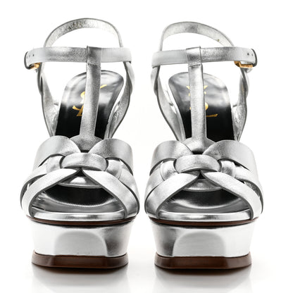 Saint Laurent Metallic Calfskin Tribute 105 Platform Sandals 37 Silver 2 of 7