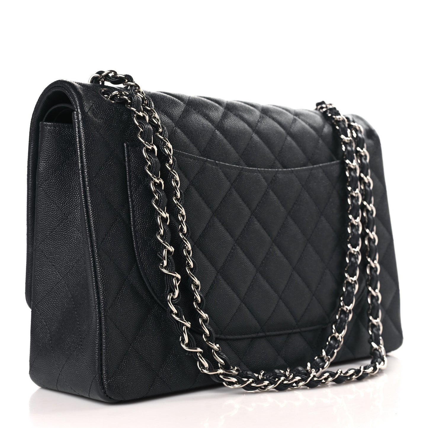Caviar Quilted Maxi Double Flap Navy Blue
