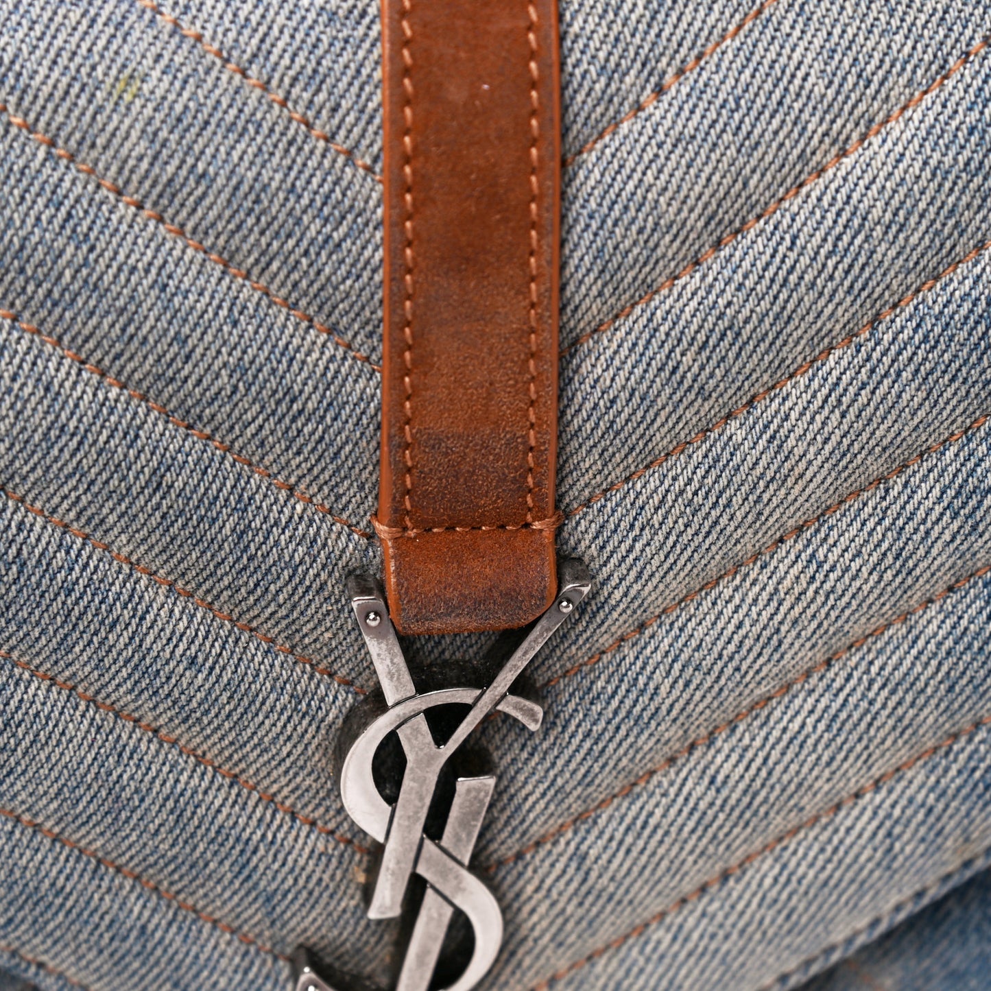 Denim Mixed Matelasse Triquilt Medium Monogram Envelope Satchel Blue