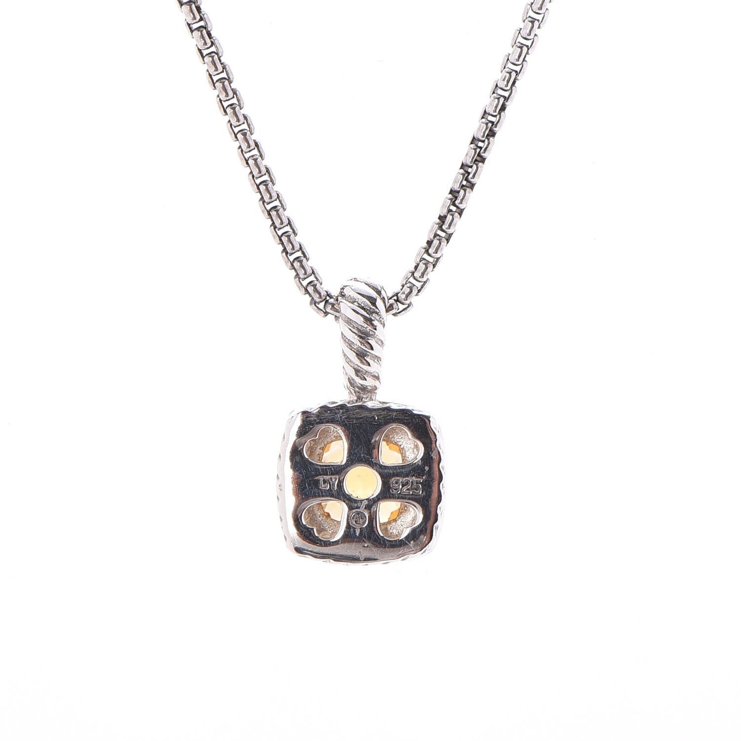 David Yurman Sterling Silver Diamond Citrine 7mm Petite Albion Pendant Necklace 6 of 6