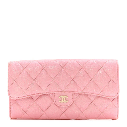 Chanel Iridescent Caviar Quilted Long Gusset Flap Wallet Rose Pink 1 of 9