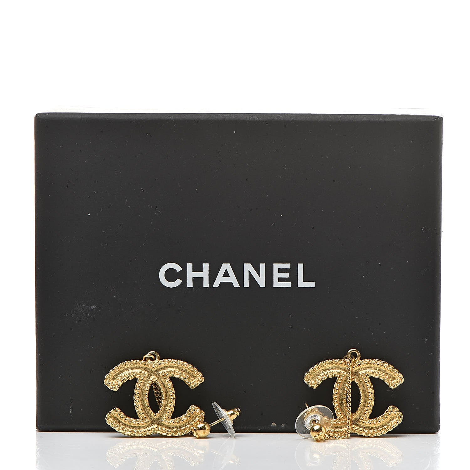 Chanel CC Drop Earrings Matte Gold 5 of 5