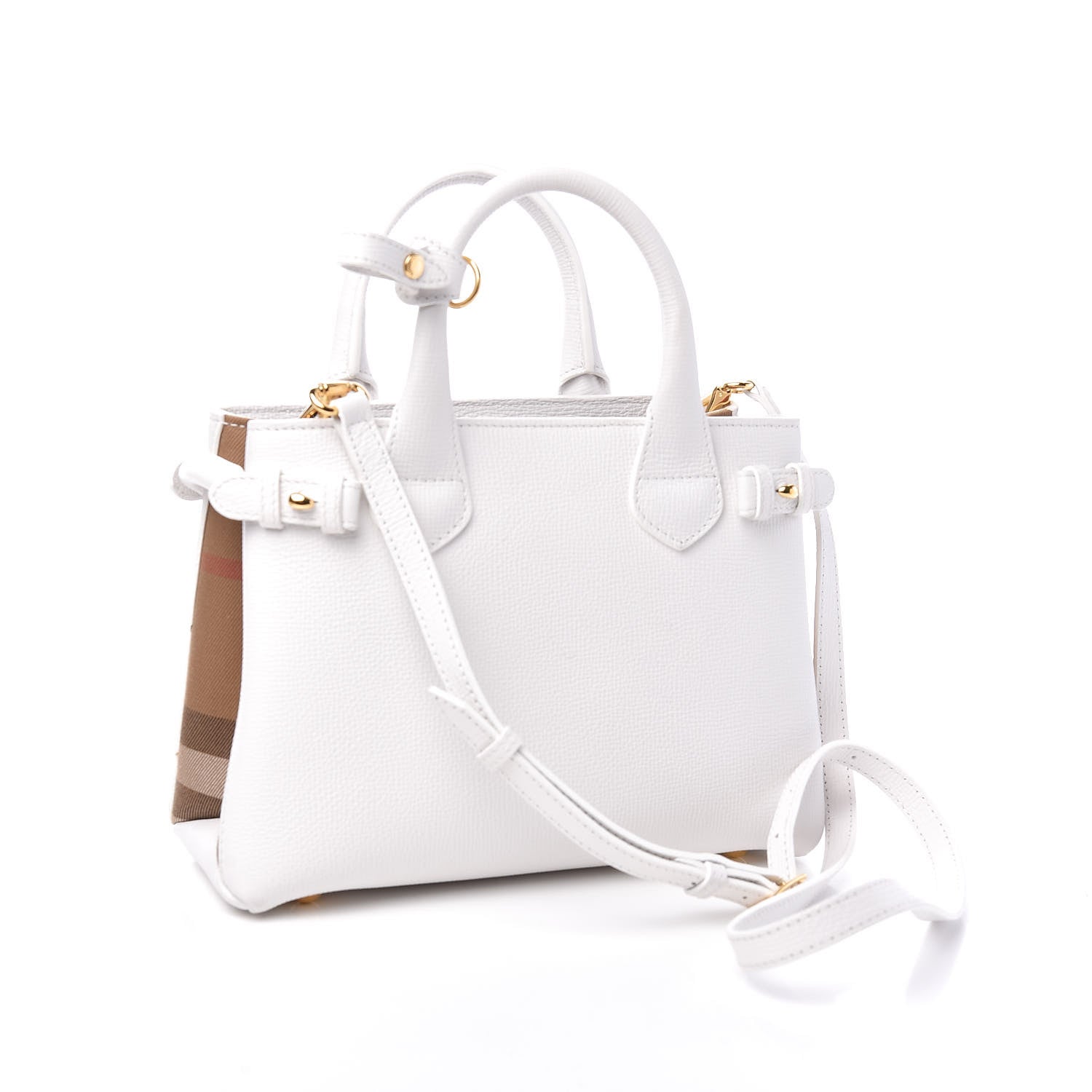 Burberry Grainy Calfskin House Check Small Banner Tote Chalk White 2 of 12