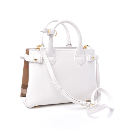 Burberry Grainy Calfskin House Check Small Banner Tote Chalk White 2 of 12