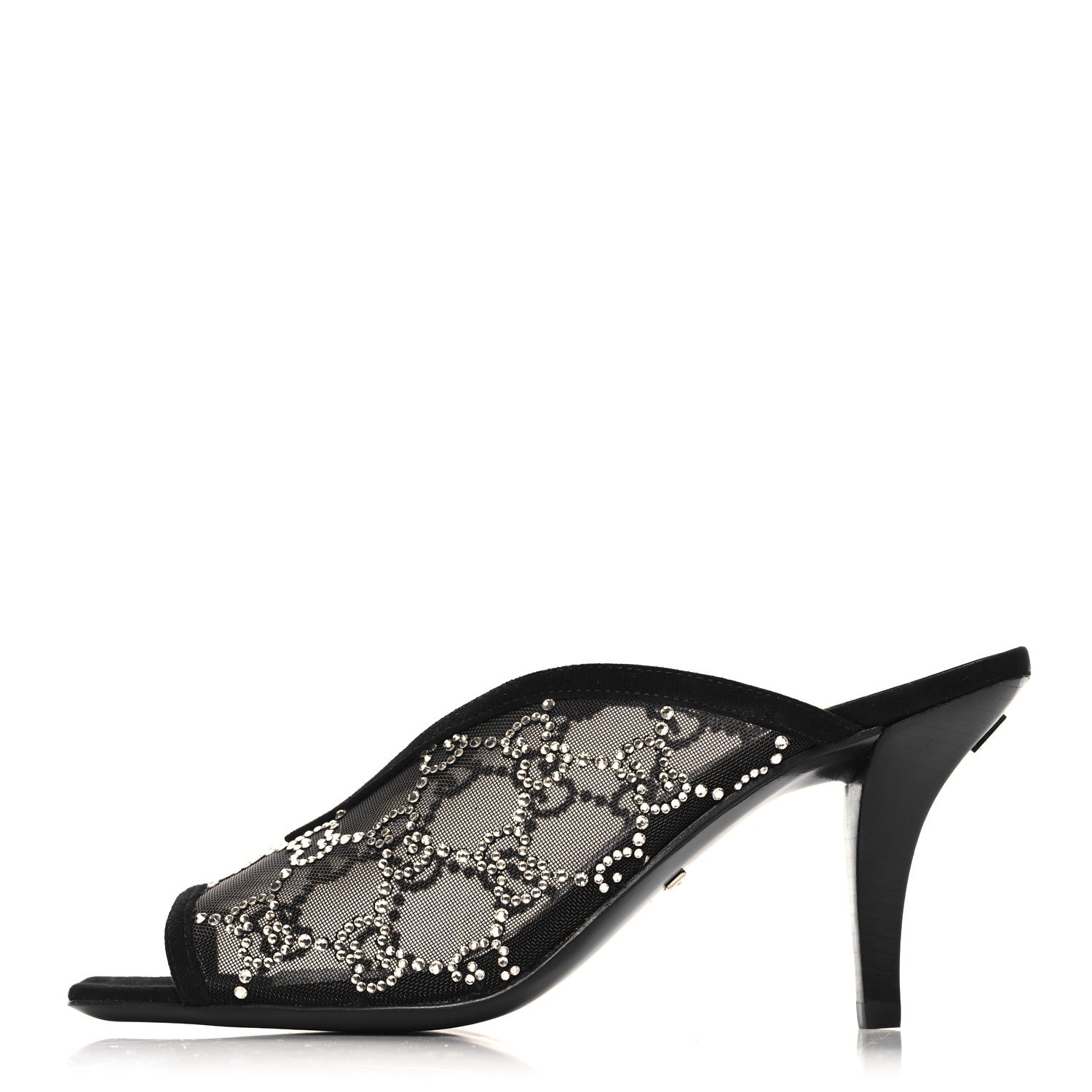 Gucci Tela Retino Kid Scamosciato Crystal GG Monogram Square G 95mm Slide Sandals 35  Black 1 of 8